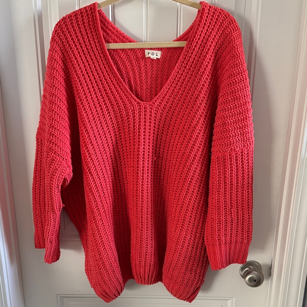 POL Women's Vibrant Orange V-Neck Sweater